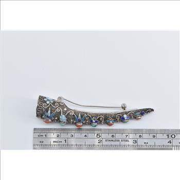 Sterling Silver Antique Chinese Finger Guard Coral Turquoise Pin/Brooch