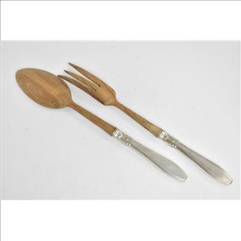Sterling Silver Antique French Wooden Salad Serving Set 2pcs.