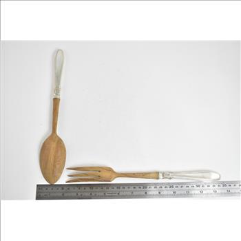 Sterling Silver Antique French Wooden Salad Serving Set 2pcs.