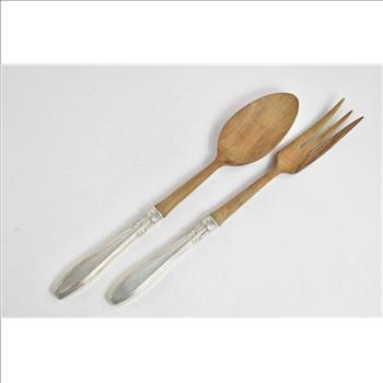 Sterling Silver Antique French Wooden Salad Serving Set 2pcs.