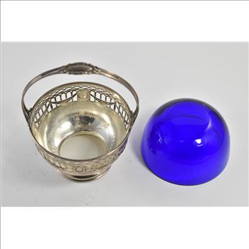 Sterling Silver Antique Gorham Cobalt Blue Glass Bowl