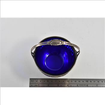 Sterling Silver Antique Gorham Cobalt Blue Glass Bowl