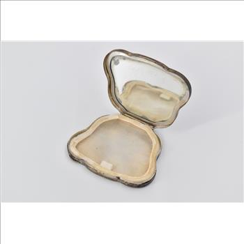 Sterling Silver Antique Italian Scroll Engraved Mirror Compact Powder Case