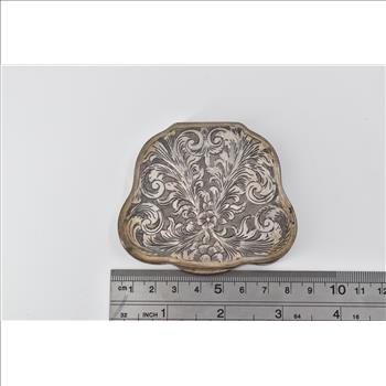 Sterling Silver Antique Italian Scroll Engraved Mirror Compact Powder Case
