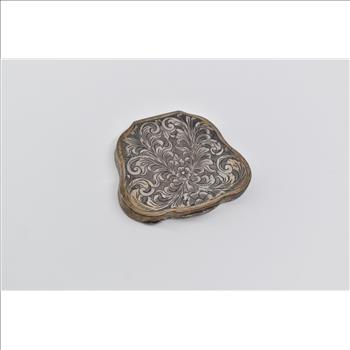 Sterling Silver Antique Italian Scroll Engraved Mirror Compact Powder Case