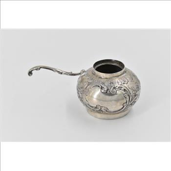 Sterling Silver Antique Ornate Repousse Rounded Salt Cellar