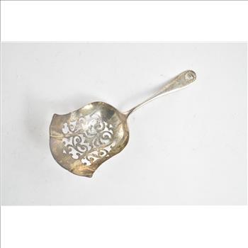 Sterling Silver Antique Pierced Almond Scoop Spoon 7.75