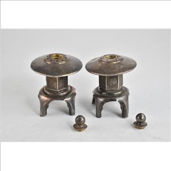 Sterling Silver Antique Salt Pepper Shakers Japanese Lantern Set (2 pcs)