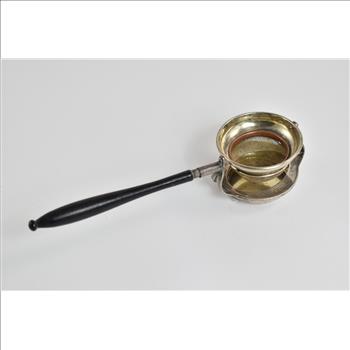 Sterling Silver Antique Tea Strainer with Wood Handled Stand