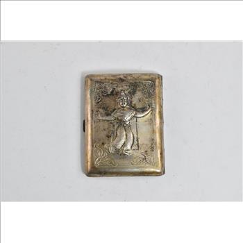 Sterling Silver Antique Thai Dancer Repousse Cigarette Case