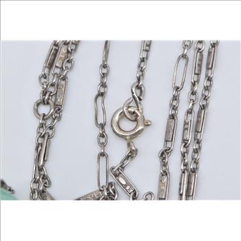 Sterling Silver Argent Dore Enamel Ball Watch Chain Necklace 24.75