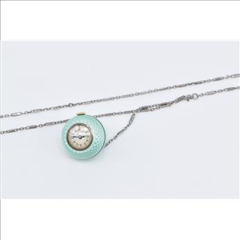 Sterling Silver Argent Dore Enamel Ball Watch Chain Necklace 24.75