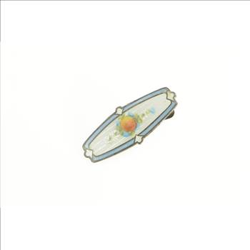 Sterling Silver Art Deco Peach Enamel White Blue Ornate Dress Clip