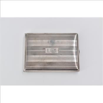 Sterling Silver Art Deco Pinstripe Ornate Monogram Cigarette Case