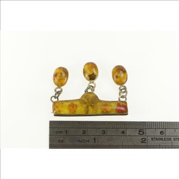 Sterling Silver Artisanal Floral Resin Fringe Flower Bar Pin/Brooch