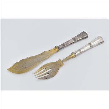 Sterling Silver Austrian Antique Fish Serving Fork & Knife Set (2 pcs)