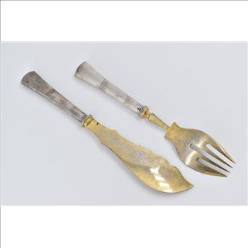 Sterling Silver Austrian Antique Fish Serving Fork & Knife Set (2 pcs)