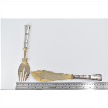 Sterling Silver Austrian Antique Fish Serving Fork & Knife Set (2 pcs)