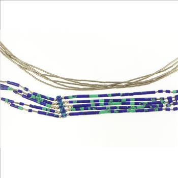 Sterling Silver Azurite Beaded Liquid Silver Southwestern Necklace 29.5