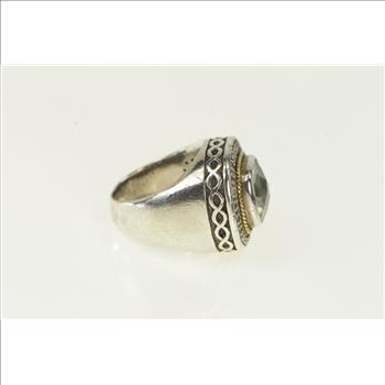 Sterling Silver Balinese Cushion Blue Topaz Statement Ring, Size 5.75