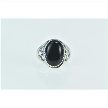 Sterling Silver Black Onyx Ray Gasper Native American Ring, Size 10.5