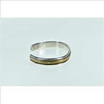 Sterling Silver Bronze Accent Leaf Pattern Statement Cuff Bracelet 6.5