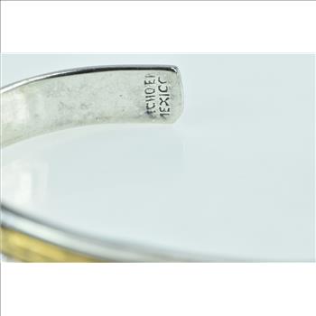 Sterling Silver Bronze Accent Leaf Pattern Statement Cuff Bracelet 6.5