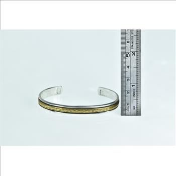 Sterling Silver Bronze Accent Leaf Pattern Statement Cuff Bracelet 6.5