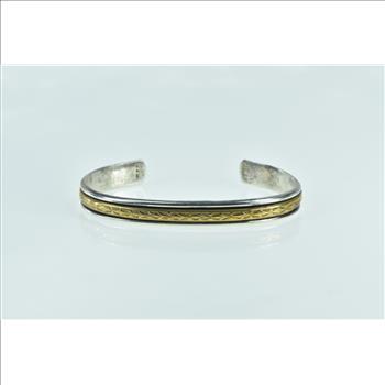 Sterling Silver Bronze Accent Leaf Pattern Statement Cuff Bracelet 6.5