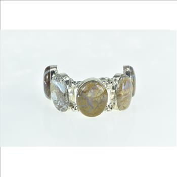 Sterling Silver Brown & White Agate Cabochon Ornate Chain Bracelet 6-7.5