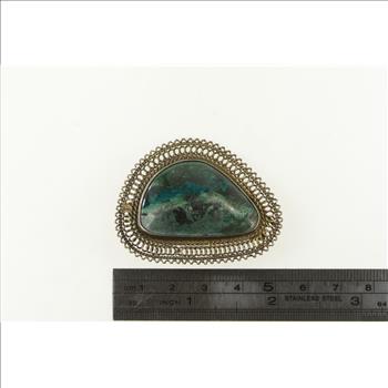 Sterling Silver Chrysocolla Vintage Southwestern Oval Pin/Brooch