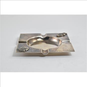 Sterling Silver Columbian Mayan Motif Square Ashtray Vintage