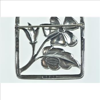Sterling Silver Danecraft Vintage Square Framed Flower Pin/Brooch