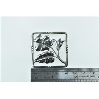Sterling Silver Danecraft Vintage Square Framed Flower Pin/Brooch