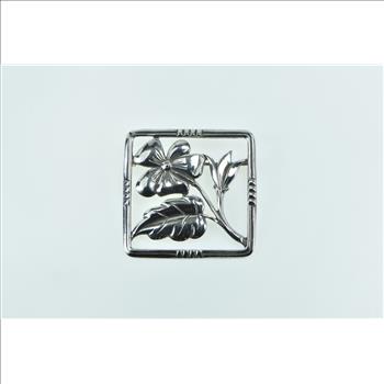 Sterling Silver Danecraft Vintage Square Framed Flower Pin/Brooch