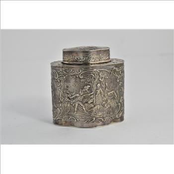Sterling Silver Dutch Celebration Scene Ornate Tea Caddy