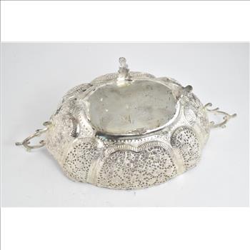 Sterling Silver Elaborate Antique Persian Floral Sparrow Bowl