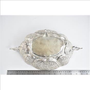 Sterling Silver Elaborate Antique Persian Floral Sparrow Bowl