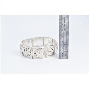 Sterling Silver Elaborate Chinese Filigree Hinged Bangle Bracelet 6.5