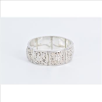 Sterling Silver Elaborate Chinese Filigree Hinged Bangle Bracelet 6.5