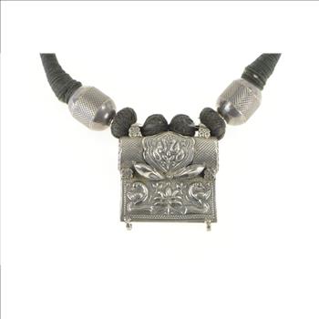 Sterling Silver Elaborate Floral Bird Tibetan Medallion Rope Necklace 18.5