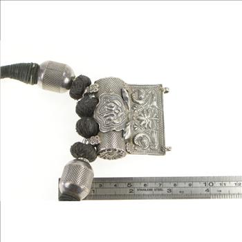 Sterling Silver Elaborate Floral Bird Tibetan Medallion Rope Necklace 18.5