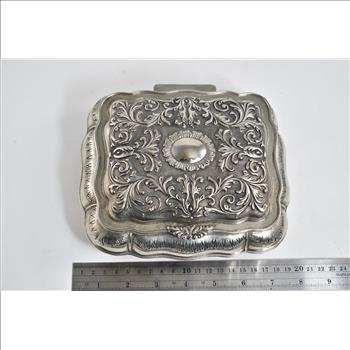 Sterling Silver Elaborate Scroll Work Red Velvet Lined Jewelry Box