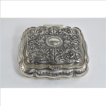 Sterling Silver Elaborate Scroll Work Red Velvet Lined Jewelry Box