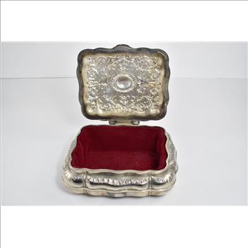Sterling Silver Elaborate Scroll Work Red Velvet Lined Jewelry Box