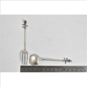 Sterling Silver Erhu Instrument Dessert Spoon & Fork Set (2 pcs)