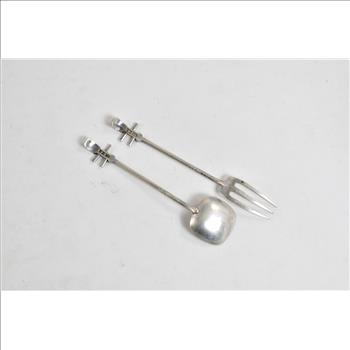 Sterling Silver Erhu Instrument Dessert Spoon & Fork Set (2 pcs)
