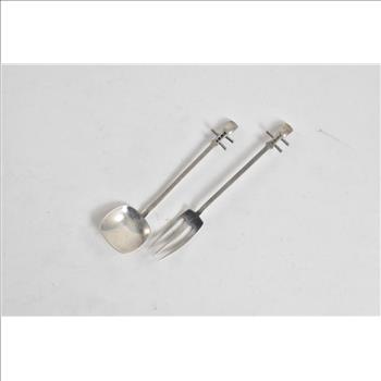 Sterling Silver Erhu Instrument Dessert Spoon & Fork Set (2 pcs)