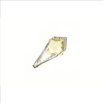 Sterling Silver Faceted Citrine Squared CZ Accent Drop Pendant