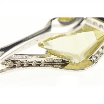 Sterling Silver Faceted Citrine Squared CZ Accent Drop Pendant